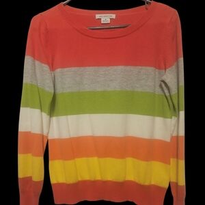 Liz Claiborne Pink and Orange Crew Neck Sweater with Bold Stripes Y2K